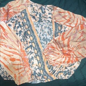 Free People Silk Peach Floral Shirt